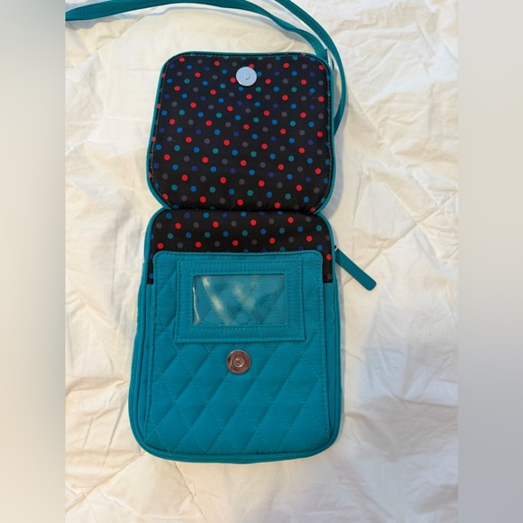 Vera Bradley Teal Quilted Crossbody Bag | Adjustable Strap Travel Purse - Picture 4 of 5